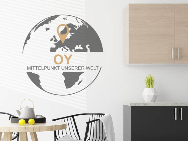 Wandtattoo Oy - Mittelpunkt unserer Welt mit Pin im Globus