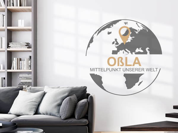Wandtattoo Oßla - Mittelpunkt unserer Welt mit Pin im Globus