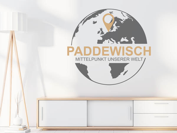 Wandtattoo Paddewisch - Mittelpunkt unserer Welt mit Pin im Globus