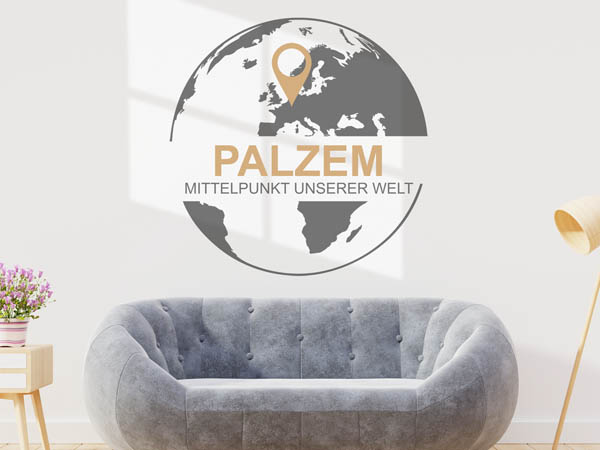 Wandtattoo Palzem - Mittelpunkt unserer Welt mit Pin im Globus