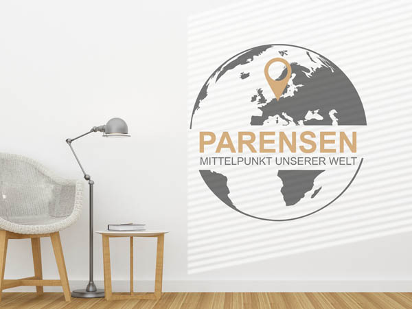 Wandtattoo Parensen - Mittelpunkt unserer Welt mit Pin im Globus