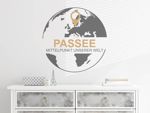 Wandtattoo Passee - Mittelpunkt unserer Welt mit Pin im Globus