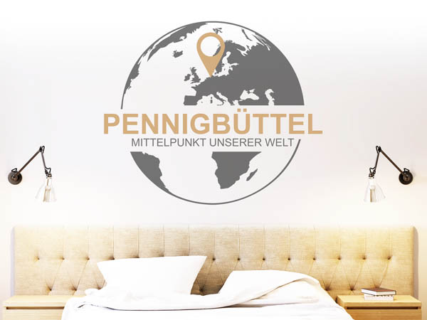 Wandtattoo Pennigbüttel - Mittelpunkt unserer Welt mit Pin im Globus