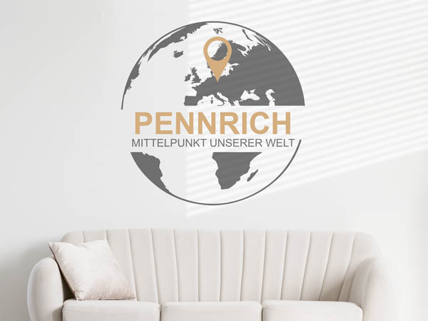 Wandtattoo Pennrich - Mittelpunkt unserer Welt mit Pin im Globus