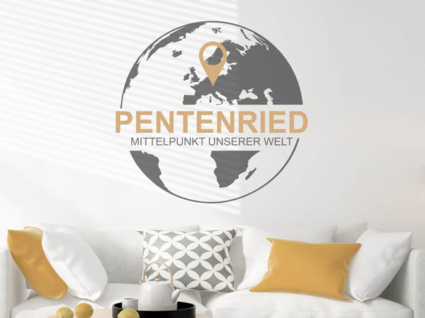 Wandtattoo Pentenried - Mittelpunkt unserer Welt mit Pin im Globus