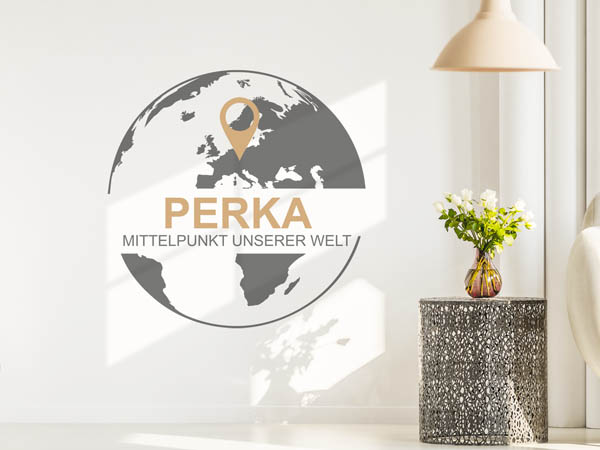 Wandtattoo Perka - Mittelpunkt unserer Welt mit Pin im Globus