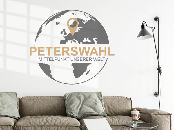 Wandtattoo Peterswahl - Mittelpunkt unserer Welt mit Pin im Globus
