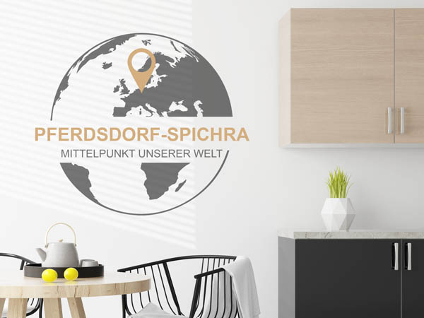Wandtattoo Pferdsdorf-Spichra - Mittelpunkt unserer Welt mit Pin im Globus