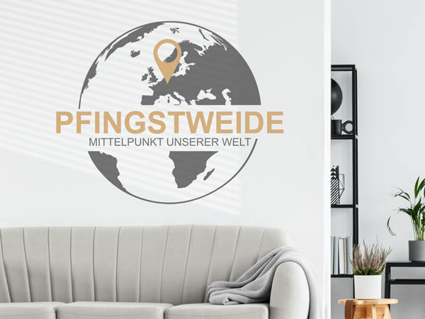 Wandtattoo Pfingstweide - Mittelpunkt unserer Welt mit Pin im Globus