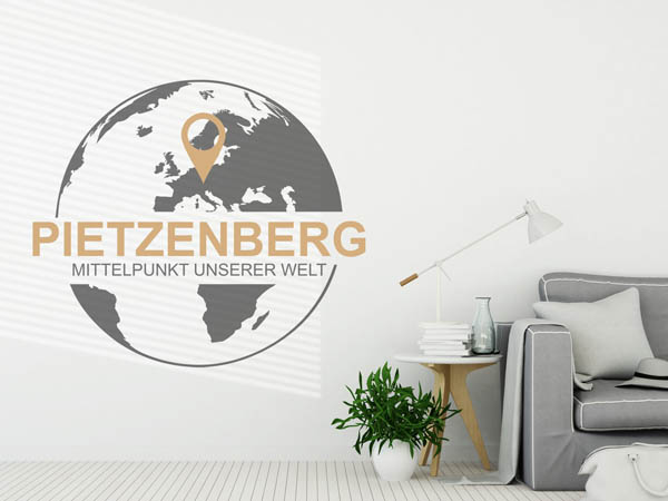 Wandtattoo Pietzenberg - Mittelpunkt unserer Welt mit Pin im Globus