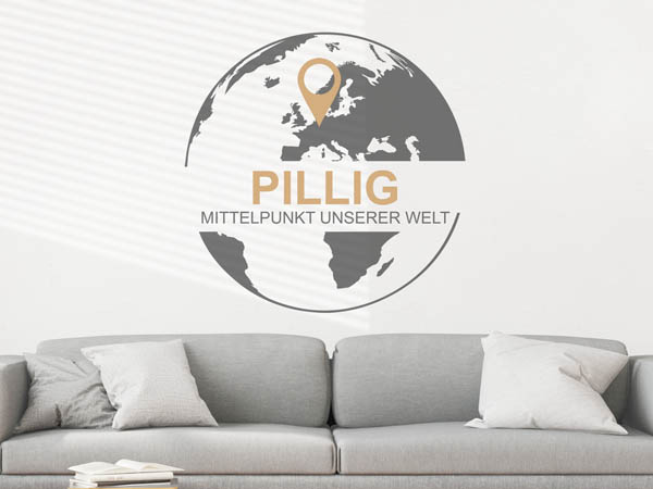 Wandtattoo Pillig - Mittelpunkt unserer Welt mit Pin im Globus