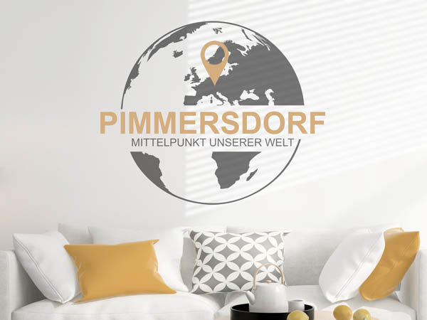 Wandtattoo Pimmersdorf - Mittelpunkt unserer Welt mit Pin im Globus