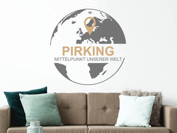Wandtattoo Pirking - Mittelpunkt unserer Welt mit Pin im Globus