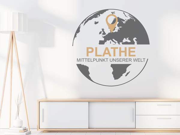 Wandtattoo Plathe - Mittelpunkt unserer Welt mit Pin im Globus