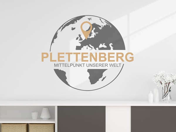 Wandtattoo Plettenberg - Mittelpunkt unserer Welt mit Pin im Globus