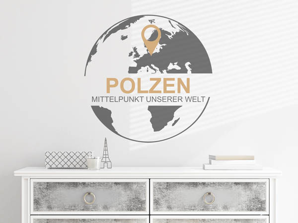 Wandtattoo Polzen - Mittelpunkt unserer Welt mit Pin im Globus