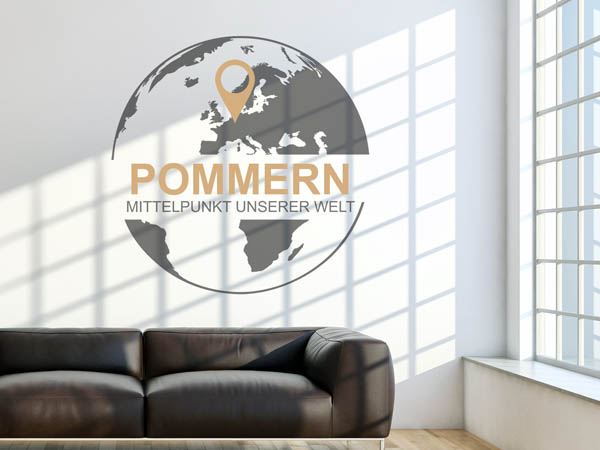 Wandtattoo Pommern - Mittelpunkt unserer Welt mit Pin im Globus