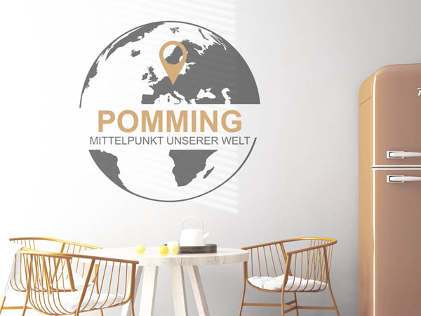 Wandtattoo Pomming - Mittelpunkt unserer Welt mit Pin im Globus