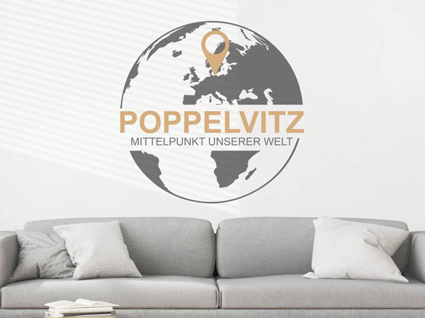 Wandtattoo Poppelvitz - Mittelpunkt unserer Welt mit Pin im Globus