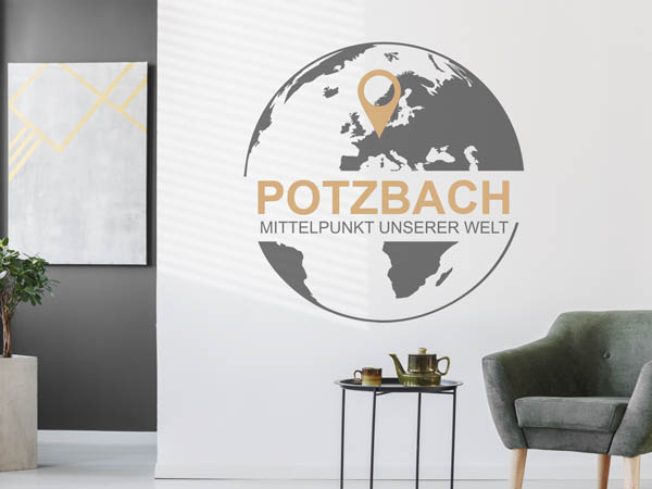 Wandtattoo Potzbach - Mittelpunkt unserer Welt mit Pin im Globus