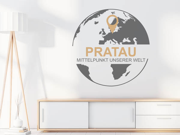 Wandtattoo Pratau - Mittelpunkt unserer Welt mit Pin im Globus
