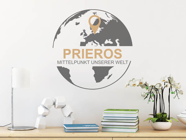 Wandtattoo Prieros - Mittelpunkt unserer Welt mit Pin im Globus