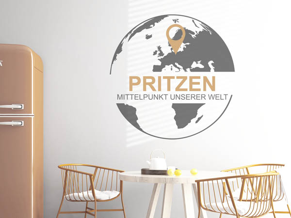 Wandtattoo Pritzen - Mittelpunkt unserer Welt mit Pin im Globus