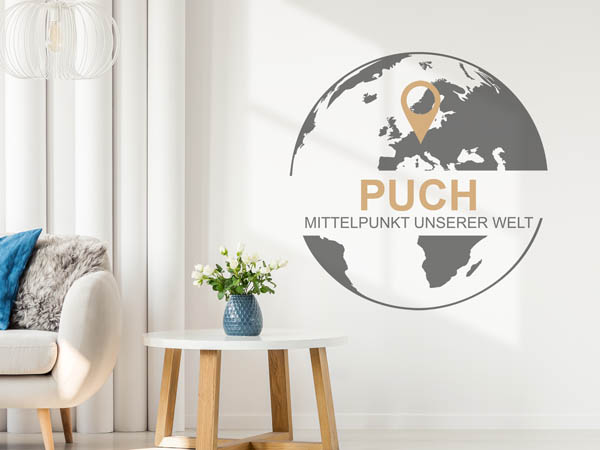 Wandtattoo Puch - Mittelpunkt unserer Welt mit Pin im Globus