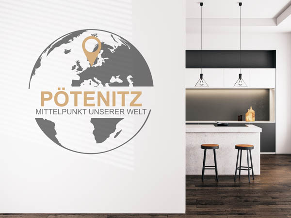 Wandtattoo Pötenitz - Mittelpunkt unserer Welt mit Pin im Globus