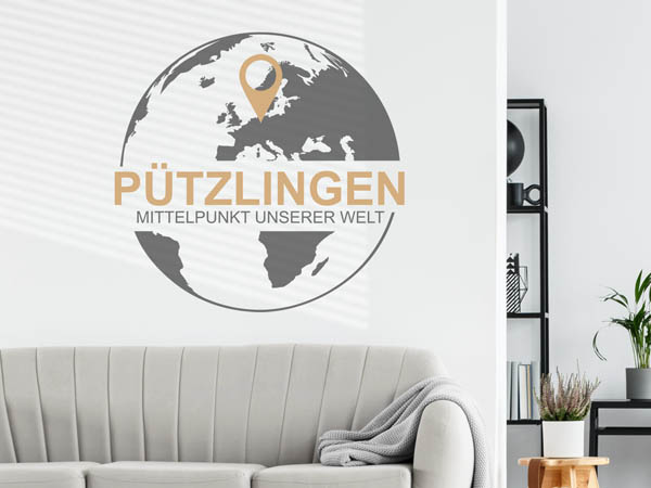 Wandtattoo Pützlingen - Mittelpunkt unserer Welt mit Pin im Globus