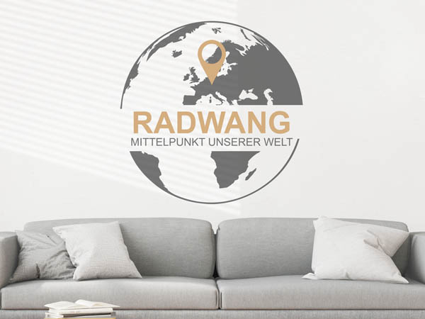 Wandtattoo Radwang - Mittelpunkt unserer Welt mit Pin im Globus