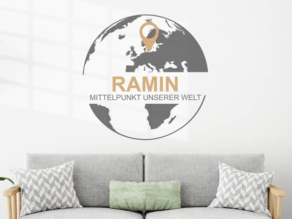 Wandtattoo Ramin - Mittelpunkt unserer Welt mit Pin im Globus