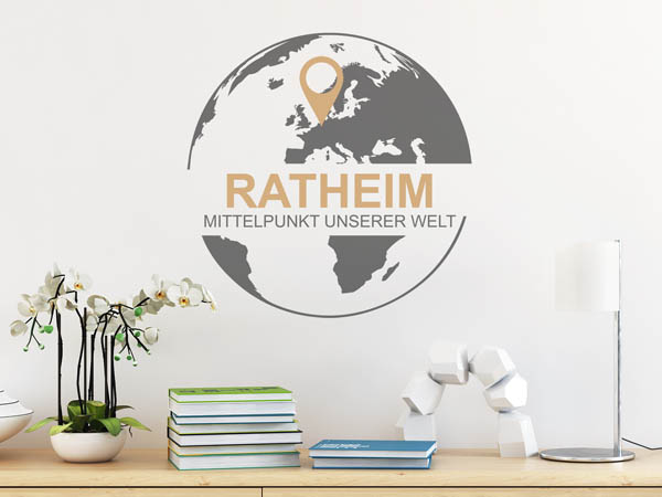 Wandtattoo Ratheim - Mittelpunkt unserer Welt mit Pin im Globus