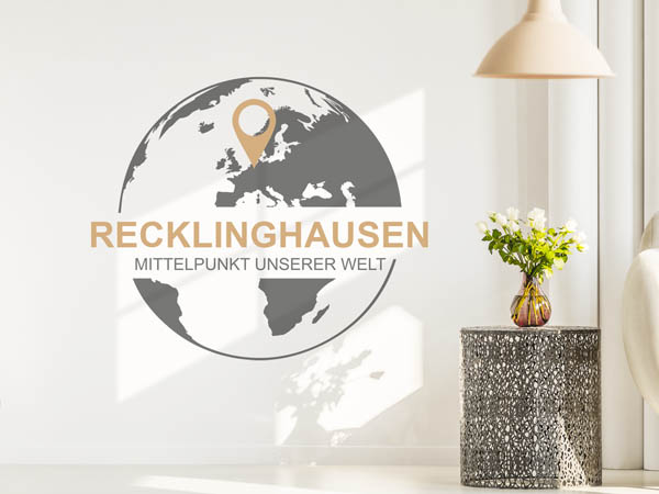 Wandtattoo Recklinghausen - Mittelpunkt unserer Welt mit Pin im Globus