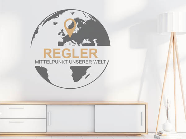 Wandtattoo Regler - Mittelpunkt unserer Welt mit Pin im Globus