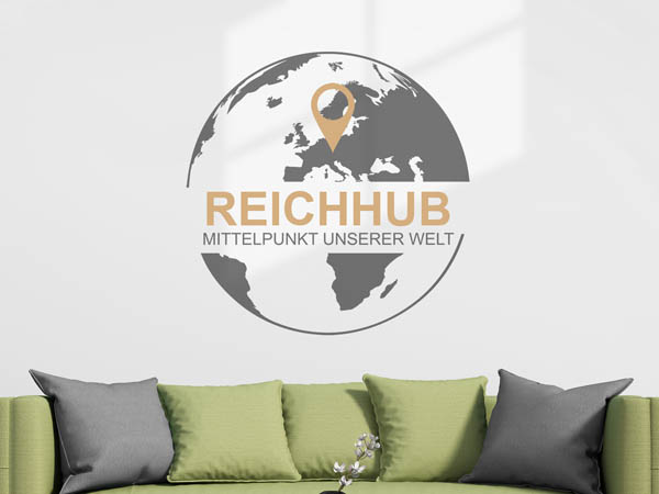 Wandtattoo Reichhub - Mittelpunkt unserer Welt mit Pin im Globus