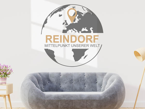Wandtattoo Reindorf - Mittelpunkt unserer Welt mit Pin im Globus