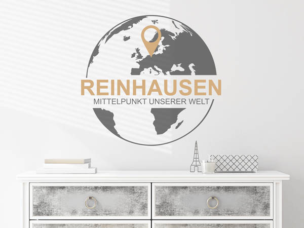 Wandtattoo Reinhausen - Mittelpunkt unserer Welt mit Pin im Globus