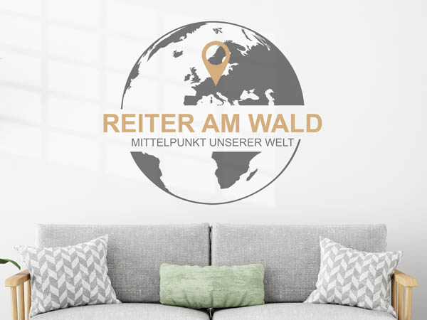 Wandtattoo Reiter am Wald - Mittelpunkt unserer Welt mit Pin im Globus