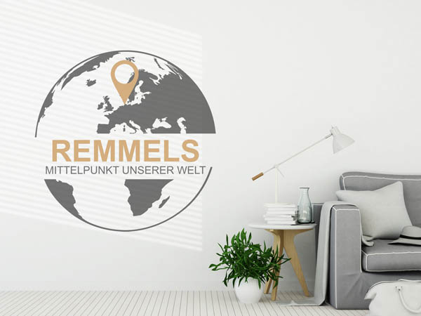 Wandtattoo Remmels - Mittelpunkt unserer Welt mit Pin im Globus