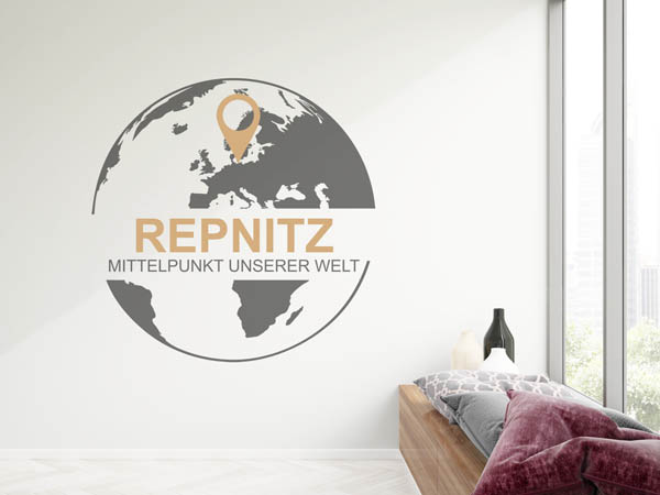 Wandtattoo Repnitz - Mittelpunkt unserer Welt mit Pin im Globus