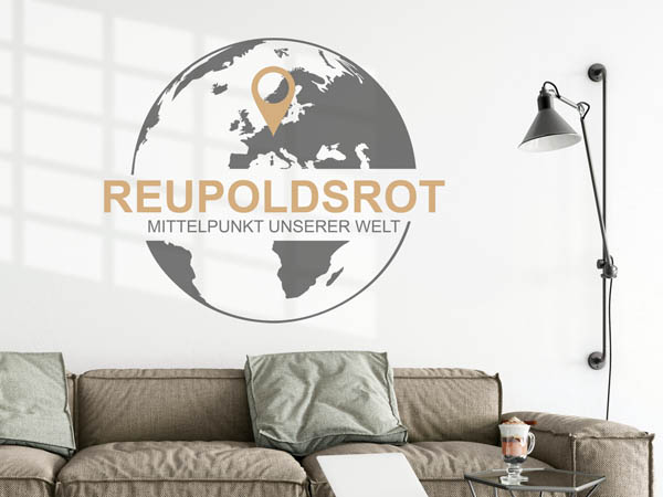 Wandtattoo Reupoldsrot - Mittelpunkt unserer Welt mit Pin im Globus