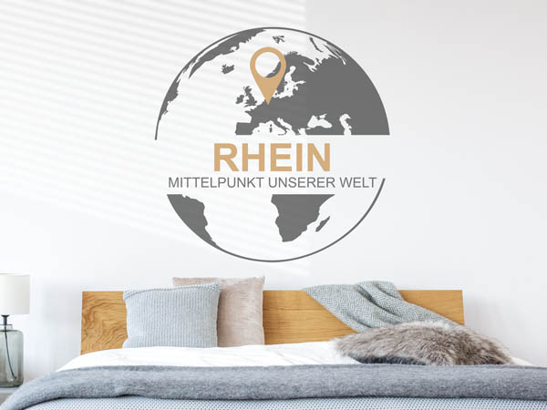 Wandtattoo Rhein - Mittelpunkt unserer Welt mit Pin im Globus