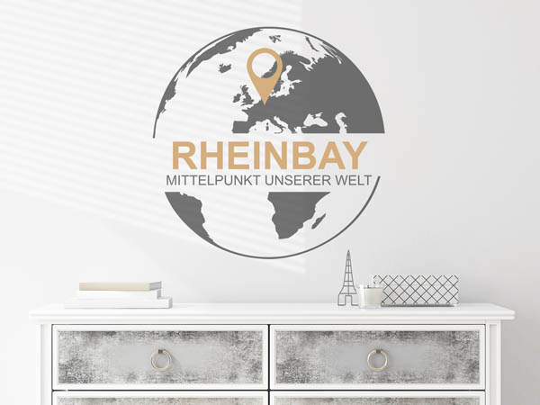 Wandtattoo Rheinbay - Mittelpunkt unserer Welt mit Pin im Globus