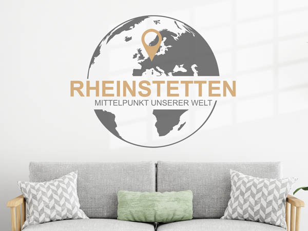 Wandtattoo Rheinstetten - Mittelpunkt unserer Welt mit Pin im Globus
