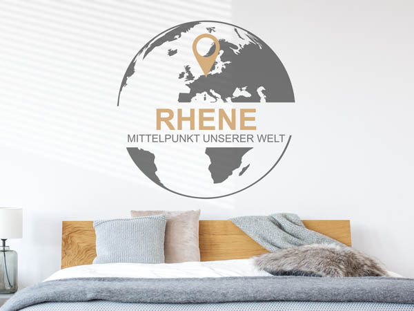 Wandtattoo Rhene - Mittelpunkt unserer Welt mit Pin im Globus