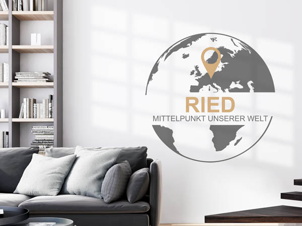 Wandtattoo Ried - Mittelpunkt unserer Welt mit Pin im Globus