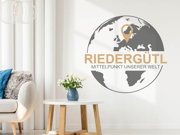 Wandtattoo Riedergütl - Mittelpunkt unserer Welt mit Pin im Globus