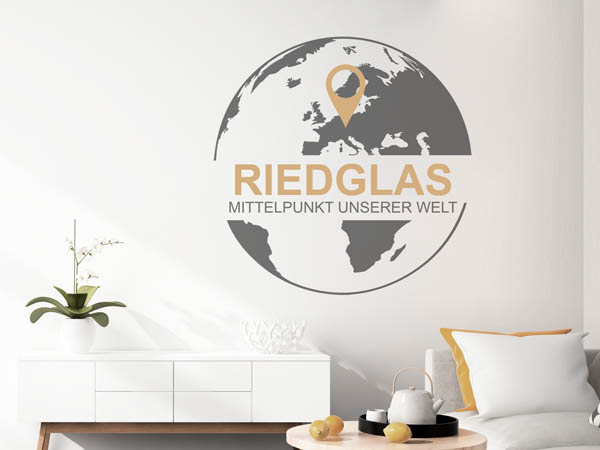 Wandtattoo Riedglas - Mittelpunkt unserer Welt mit Pin im Globus
