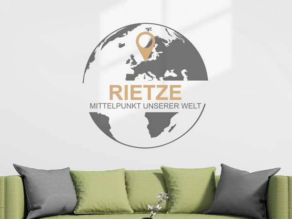 Wandtattoo Rietze - Mittelpunkt unserer Welt mit Pin im Globus